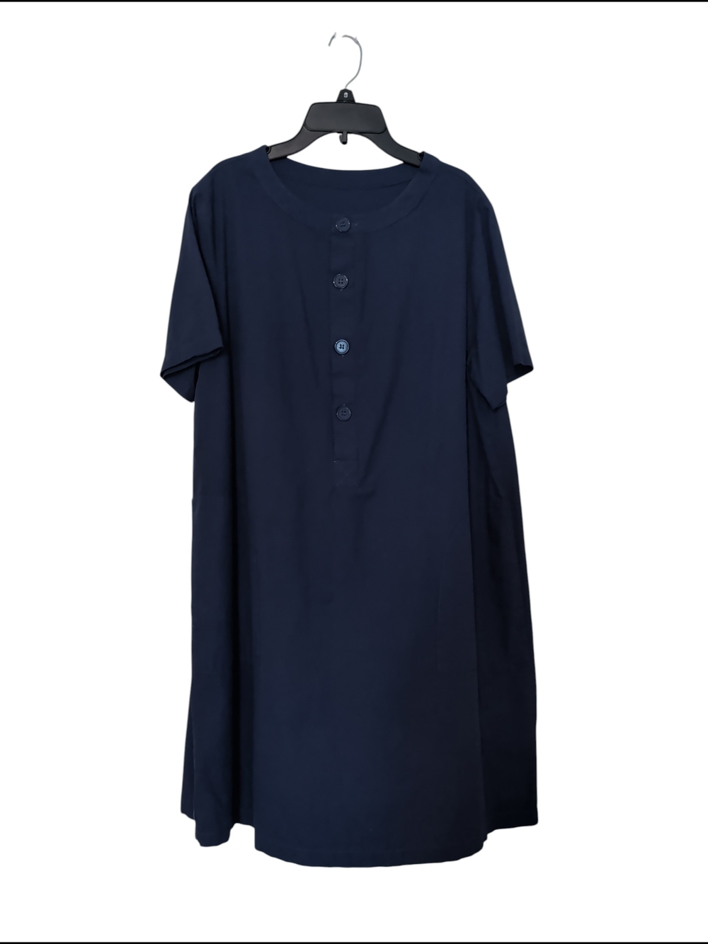🌸 Navy Button Front Pocketed Short Sleeve Shift Dress